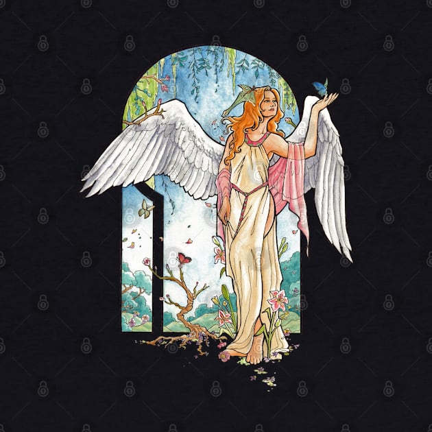 Angel of Spring Mucha Inspired Art Nouveau Angels of the Seasons Series by angelasasser